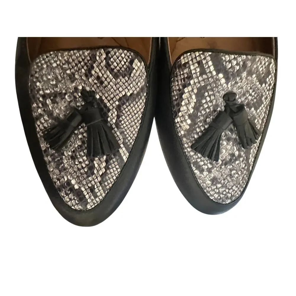 Sofft black and snake print tassled leather flats loafers 11M